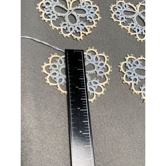 Handmade Tatting Lace Heart Ornaments Set of 6 Embroidered Cotton Decoration - Picture 4 of 7